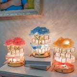 Pink Rose LED Crystal Flower Table Lamp - USB Rechargeable Touch Control Night Light - Top-Down View