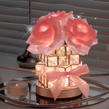 Pink Rose LED Crystal Flower Table Lamp - USB Rechargeable Touch Control Night Light - 45-Degree Angle