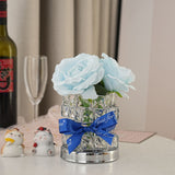 Blue Rose LED Crystal Flower Table Lamp - USB Rechargeable Touch Control Night Light - Side View