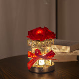 Red Rose LED Crystal Flower Table Lamp - USB Rechargeable Touch Control Night Light - Front View