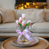 Pink tulips LED Crystal Flower Table Lamp - USB Rechargeable Touch Control Night Light