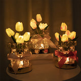 Pink tulips LED Crystal Flower Table Lamp - USB Rechargeable Touch Control Night Light - Front View
