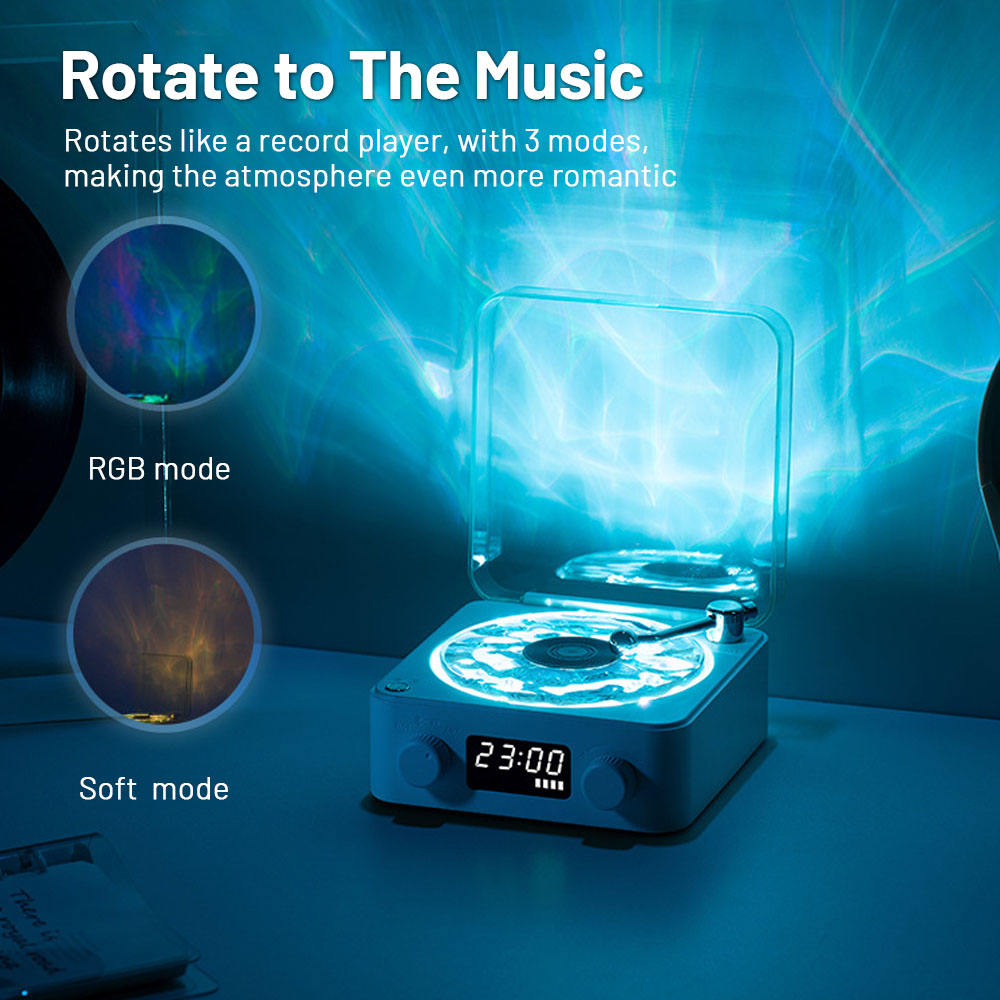 Wood Waves Retro Bluetooth Speaker Clock with Ambient Light Projector