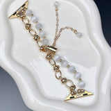 2-pcs Gold chain with white beads Elegant Cat's Eye Beaded Bracelet Band for Apple Watch - Women's Luxury Strap (Compatible Size :38/40/41MM )