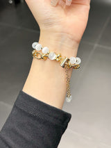 2-pcs Gold chain with white beads Elegant Cat's Eye Beaded Bracelet Band for Apple Watch - Women's Luxury Strap (Compatible Size :38/40/41MM ) - Top-Down View