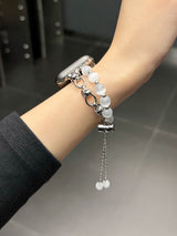 2-pcs Silver Elegant Cat's Eye Beaded Bracelet Band for Apple Watch - Women's Luxury Strap (Compatible Size :38/40/41MM ) - Top-Down View