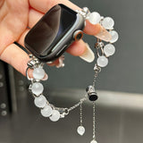 2-pcs Silver Elegant Cat's Eye Beaded Bracelet Band for Apple Watch - Women's Luxury Strap (Compatible Size :38/40/41MM )