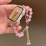 2-pcs Pink Elegant Cat's Eye Beaded Bracelet Band for Apple Watch - Women's Luxury Strap (Compatible Size :42/44/45MM ) - Front View