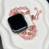 2-pcs Pink Elegant Cat's Eye Beaded Bracelet Band for Apple Watch - Women's Luxury Strap (Compatible Size :42/44/45MM ) - Side View
