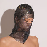 Black Glitter Rhinestone Face Balaclava - Trendy Music Festival Head Cover, 37cm - Side View