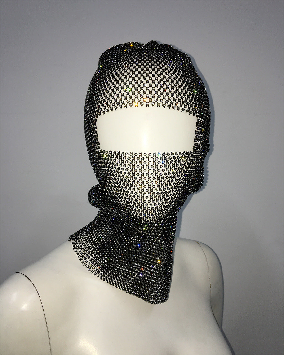 White Glitter Rhinestone Face Balaclava - Trendy Music Festival Head Cover, 37cm