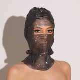 Green Glitter Rhinestone Face Balaclava - Trendy Music Festival Head Cover, 37cm