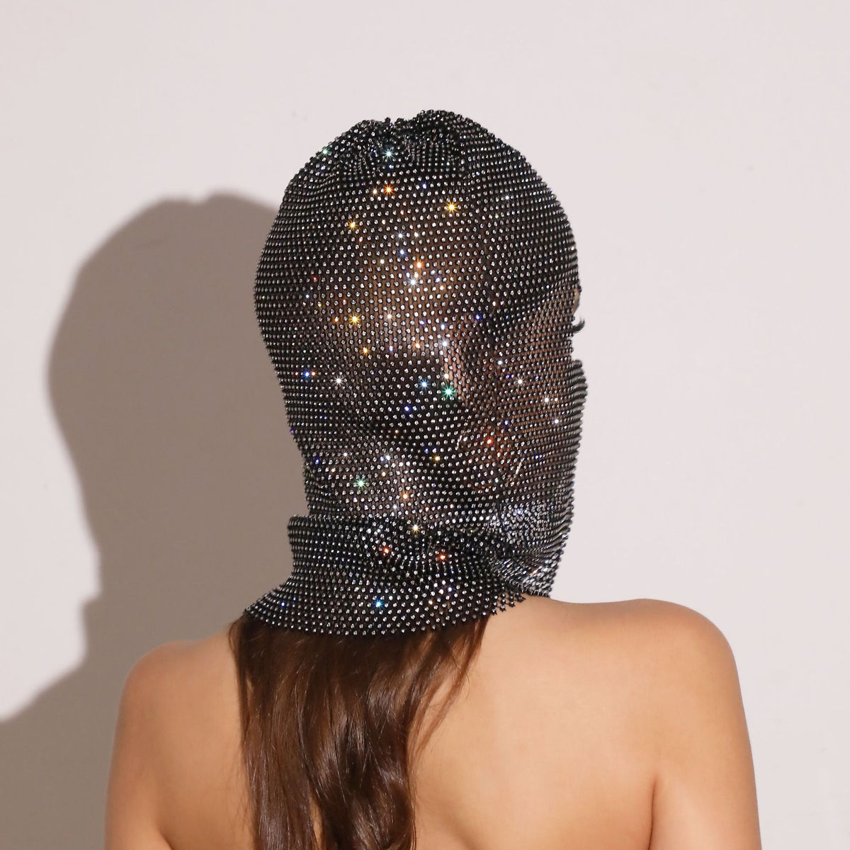 Green Glitter Rhinestone Face Balaclava - Trendy Music Festival Head Cover, 37cm