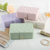 Beige Elegant Quilted PU Leather Jewelry Box - Portable Organizer for Travel & Home - Front View