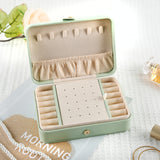 Beige Elegant Quilted PU Leather Jewelry Box - Portable Organizer for Travel & Home - Side View