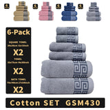 Grey Luxury Cotton Towel Set - 6-Piece Highly Absorbent Bath & Hand Towels - Front View