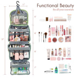 Beige Stylish Travel Makeup Organizer Bag with Hanging Hook - Waterproof & Spacious Design - Side View