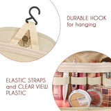 Beige Stylish Travel Makeup Organizer Bag with Hanging Hook - Waterproof & Spacious Design - 45-Degree Angle