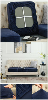 2 Pcs Navy Blue Elegant Polyester Sofa Cover - Full Protection Against Cat Scratches & Wear - Front View