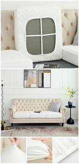 2 Pcs White Elegant Polyester Sofa Cover - Full Protection Against Cat Scratches & Wear - Front View