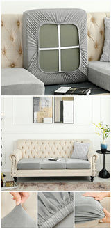 2 Pcs Light Grey Elegant Polyester Sofa Cover - Full Protection Against Cat Scratches & Wear - Front View