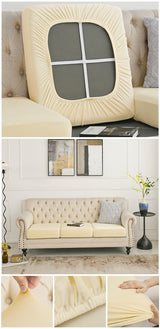 2 Pcs Beige Elegant Polyester Sofa Cover - Full Protection Against Cat Scratches & Wear - Front View