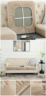 2 Pcs Khaki Elegant Polyester Sofa Cover - Full Protection Against Cat Scratches & Wear - Front View