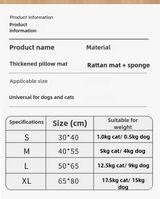 Size S Style 4 Blue And Brown Pet Cooling Mat for Dogs and Cats - Summer Breathable Woven Rattan Bed with Sponge Cushion, Durable and Chew-Resistant