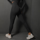 Size S Black Seamless High-Waisted Yoga Pants for Women - Lift Workout Leggings for Running, Gym, and Fitness - Top-Down View