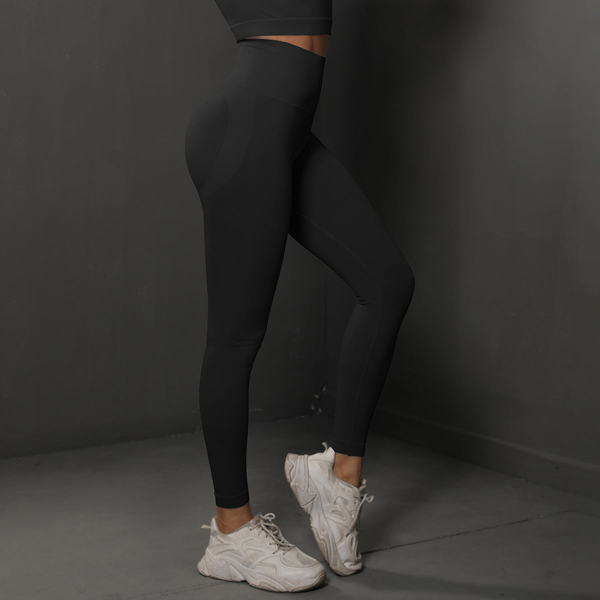 Size L Black Seamless High-Waisted Yoga Pants for Women - Lift Workout Leggings for Running, Gym, and Fitness