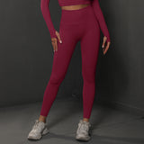 Size S Claret Red Seamless High-Waisted Yoga Pants for Women - Lift Workout Leggings for Running, Gym, and Fitness - Front View