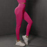Size S Rose Red Seamless High-Waisted Yoga Pants for Women - Lift Workout Leggings for Running, Gym, and Fitness - Side View