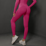 Size M Rose Red Seamless High-Waisted Yoga Pants for Women - Lift Workout Leggings for Running, Gym, and Fitness - Top-Down View