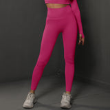 Size L Rose Red Seamless High-Waisted Yoga Pants for Women - Lift Workout Leggings for Running, Gym, and Fitness - Front View