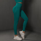 Size L Green Seamless High-Waisted Yoga Pants for Women - Lift Workout Leggings for Running, Gym, and Fitness - Side View