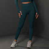 Size S Dark Green Seamless High-Waisted Yoga Pants for Women - Lift Workout Leggings for Running, Gym, and Fitness - Front View