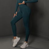 Size S Dark Green Seamless High-Waisted Yoga Pants for Women - Lift Workout Leggings for Running, Gym, and Fitness - Side View