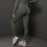 Size M Dark Grey Seamless High-Waisted Yoga Pants for Women - Lift Workout Leggings for Running, Gym, and Fitness - Top-Down View