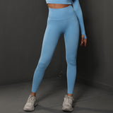Size S Light Blue Seamless High-Waisted Yoga Pants for Women - Lift Workout Leggings for Running, Gym, and Fitness