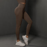 Size S Brown Seamless High-Waisted Yoga Pants for Women - Lift Workout Leggings for Running, Gym, and Fitness - Side View