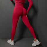 Size S Red Seamless High-Waisted Yoga Pants for Women - Lift Workout Leggings for Running, Gym, and Fitness - Front View