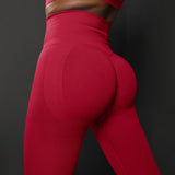 Size S Red Seamless High-Waisted Yoga Pants for Women - Lift Workout Leggings for Running, Gym, and Fitness - Side View