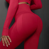 Size S Red Seamless High-Waisted Yoga Pants for Women - Lift Workout Leggings for Running, Gym, and Fitness - Top-Down View