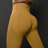 Size S Yellow Seamless High-Waisted Yoga Pants for Women - Lift Workout Leggings for Running, Gym, and Fitness - Front View