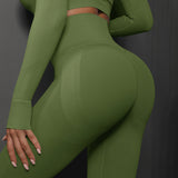 Size M Emerald Green Seamless High-Waisted Yoga Pants for Women - Lift Workout Leggings for Running, Gym, and Fitness - Top-Down View