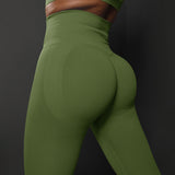 Size S Emerald Green Seamless High-Waisted Yoga Pants for Women - Lift Workout Leggings for Running, Gym, and Fitness - Side View