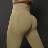 Size M Khaki Seamless High-Waisted Yoga Pants for Women - Lift Workout Leggings for Running, Gym, and Fitness - Front View