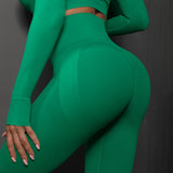 Size M Bright Green Seamless High-Waisted Yoga Pants for Women - Lift Workout Leggings for Running, Gym, and Fitness - Top-Down View