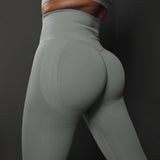 Size M Light Grey Seamless High-Waisted Yoga Pants for Women - Lift Workout Leggings for Running, Gym, and Fitness - Front View