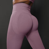 Size L Light Purple Seamless High-Waisted Yoga Pants for Women - Lift Workout Leggings for Running, Gym, and Fitness - Front View